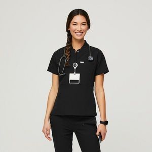 COPY - Figs Black Tunis - Slim Scrub Top - M / Black